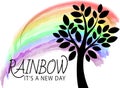 Rainbow. This is a new day. Typographic slogan on the background of nature.